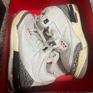 Jordan 3 cement Kids White and Red Sneakers